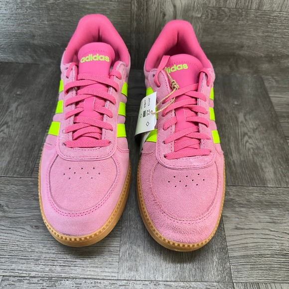 Adidas Breaknet Sleek Pink Neon Yellow Suede Sneakers JH6899 Womens 7 NEW - Picture 3 of 9